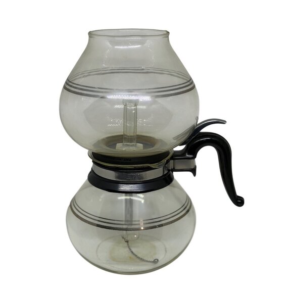 Vintage Silex Clear Glass Syphon Coffee Maker Double Bubble Chrome Band 10.5" - Picture 1 of 8